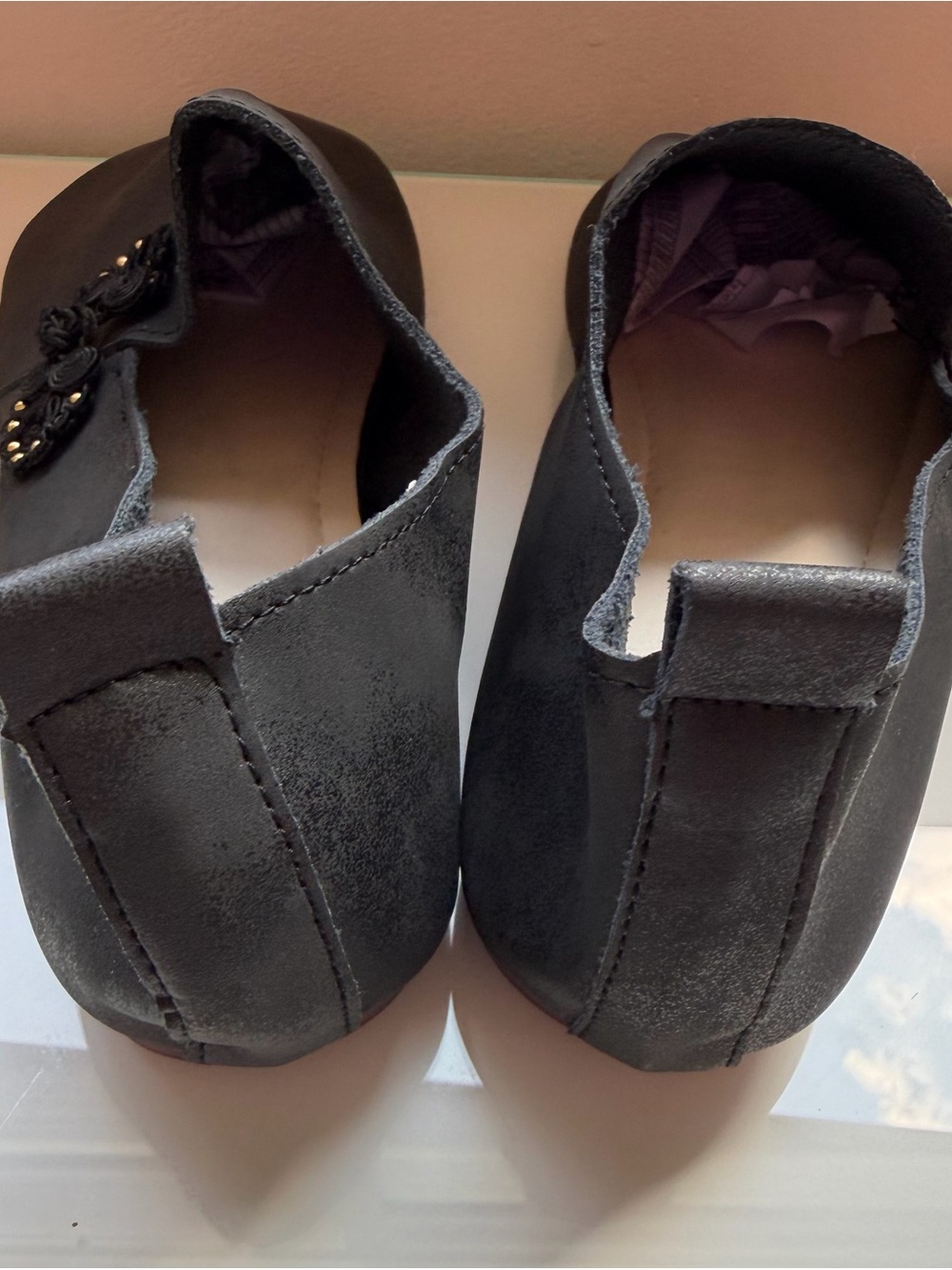 Black Women's Slip-On Flats with Decorative Stud Detail - Picture 3 of 6